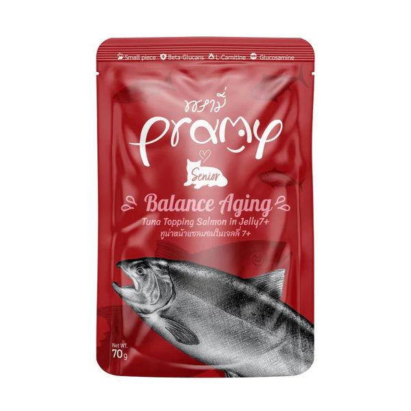 Pramy Tuna Topping Salmon in Jelly (7+) 70g (Pack of 5)